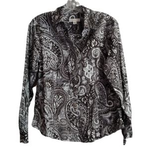 Coldwater Creek Black & White Paisley Blouse PM